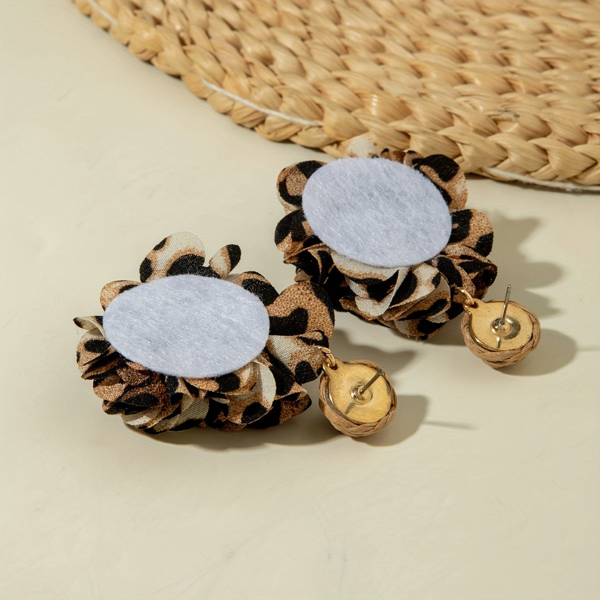 Leopard Print Fabric Flower Drop Earrings