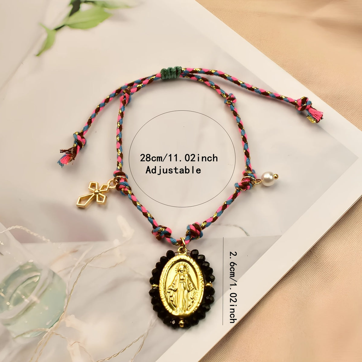 4pc Boho Woven Virgin Mary Bracelet Set