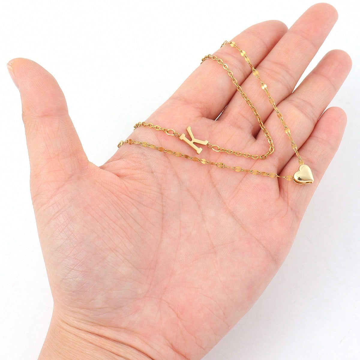 18k Dainty Heart Initial Layered Necklace