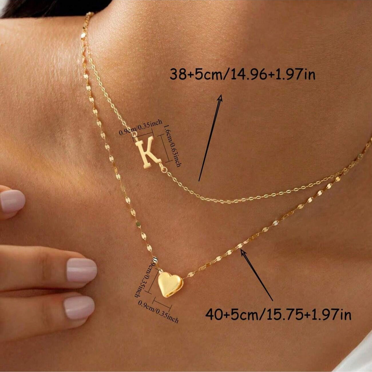 18k Dainty Heart Initial Layered Necklace