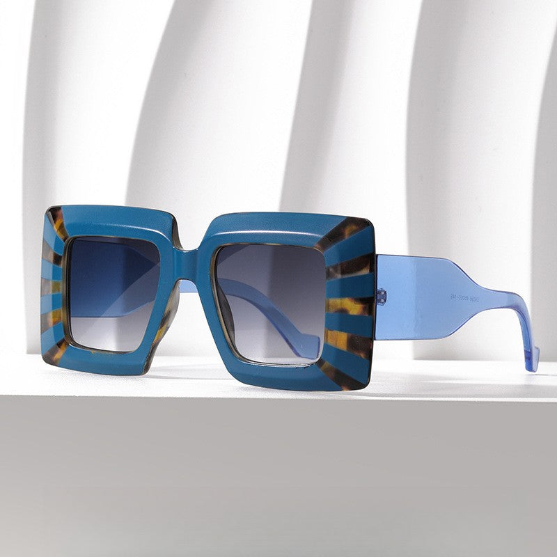 Trendy Blue Striped Square Sunglasses