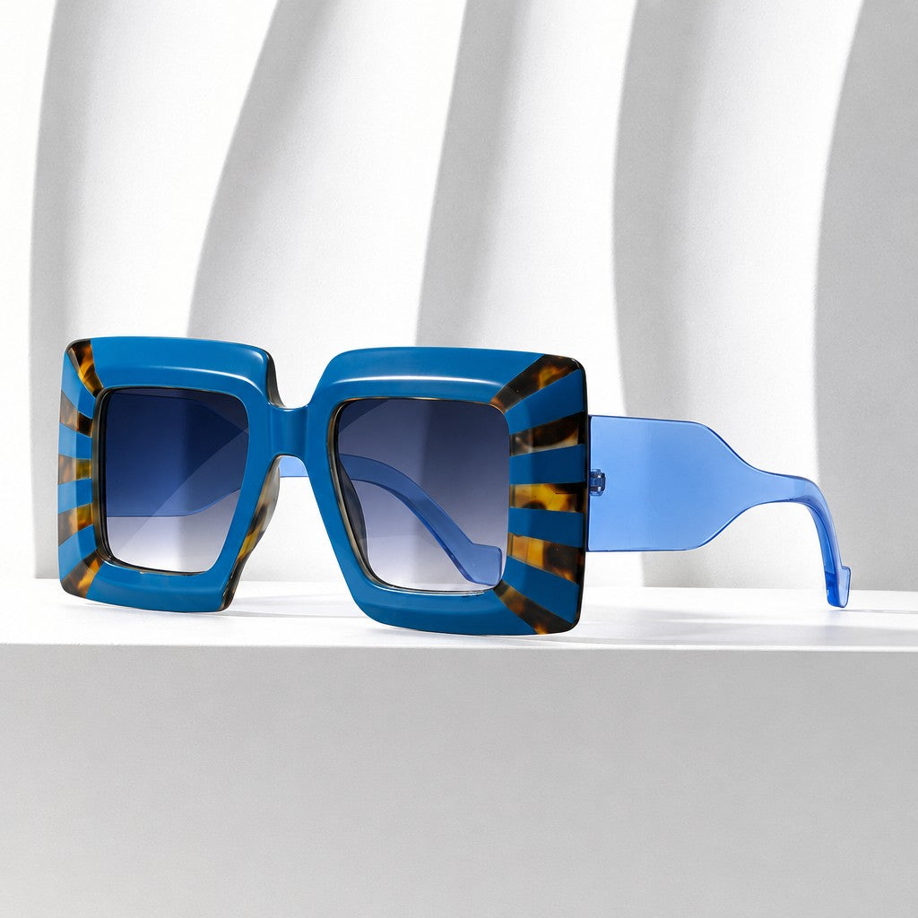 Trendy Blue Striped Square Sunglasses