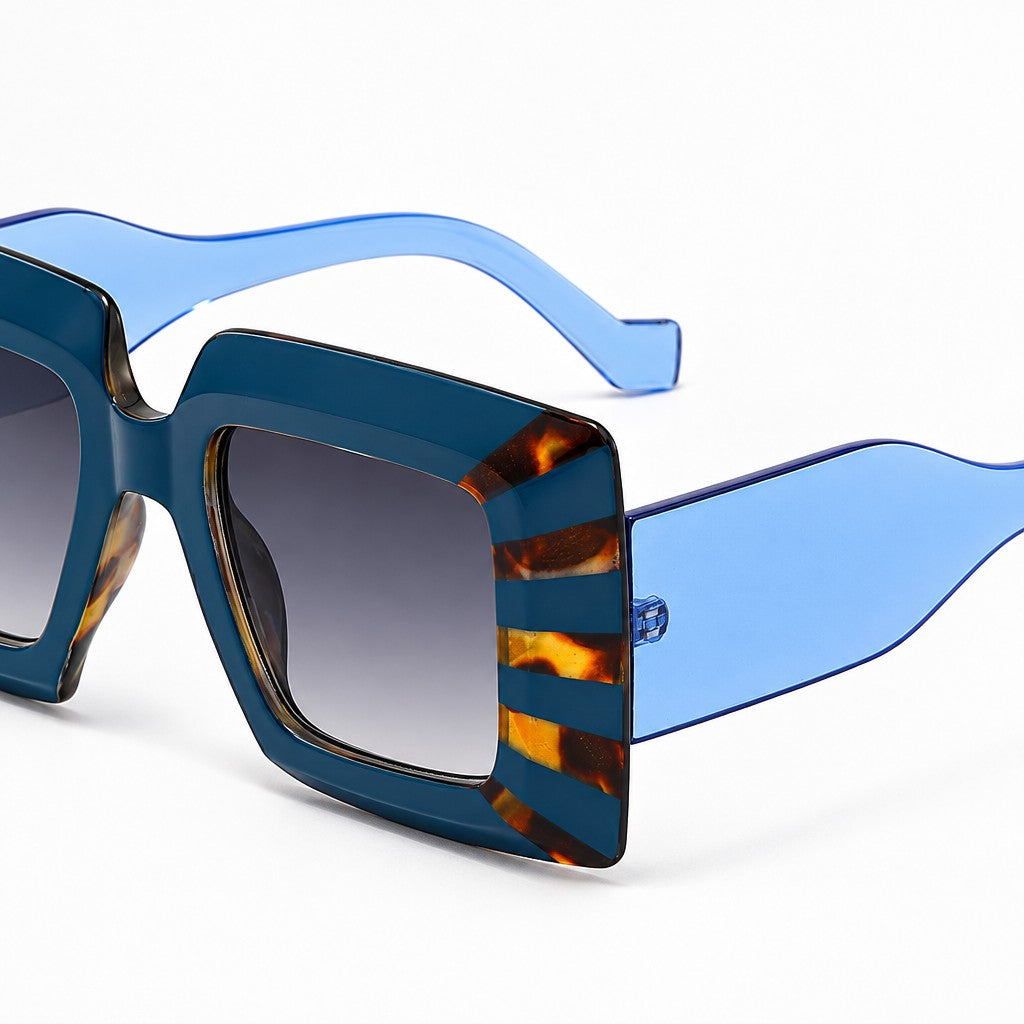 Trendy Blue Striped Square Sunglasses