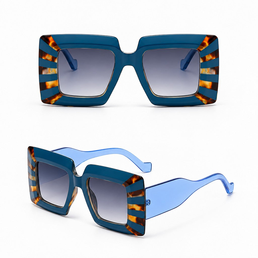Trendy Blue Striped Square Sunglasses