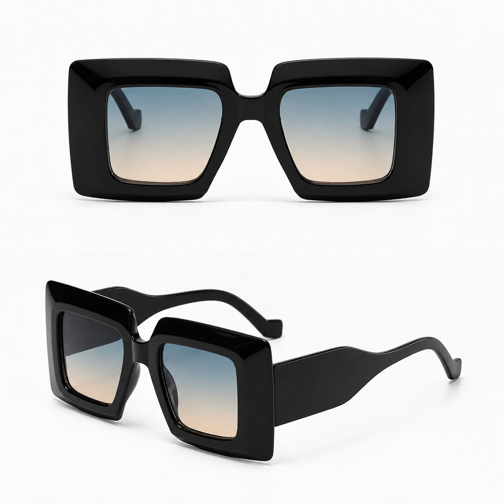 Trendy Blue Striped Square Sunglasses