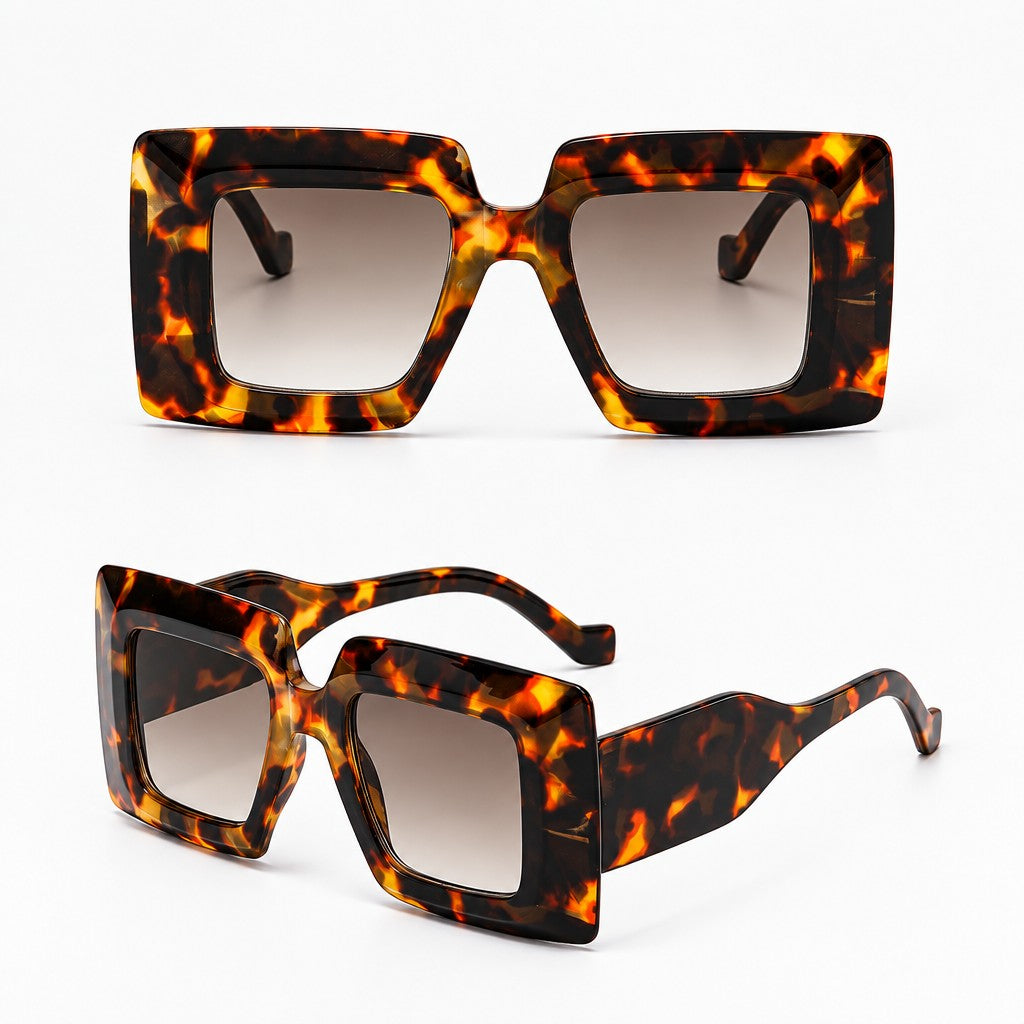 Trendy Blue Striped Square Sunglasses
