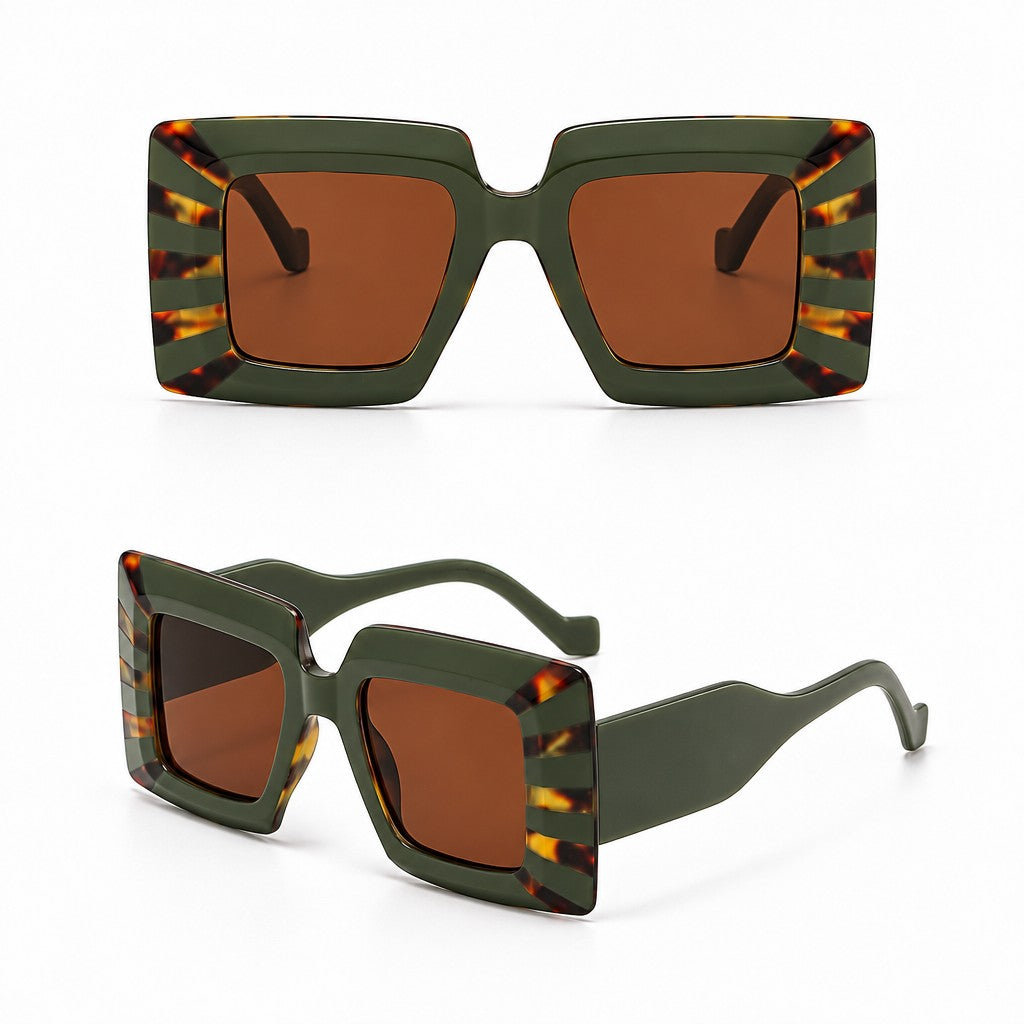 Trendy Blue Striped Square Sunglasses