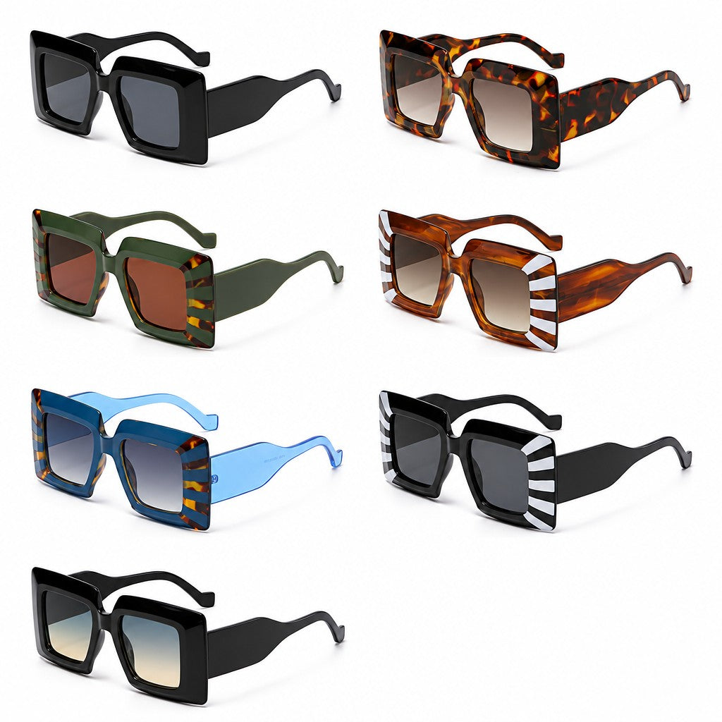 Trendy Blue Striped Square Sunglasses