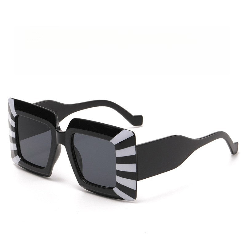 Trendy Blue Striped Square Sunglasses