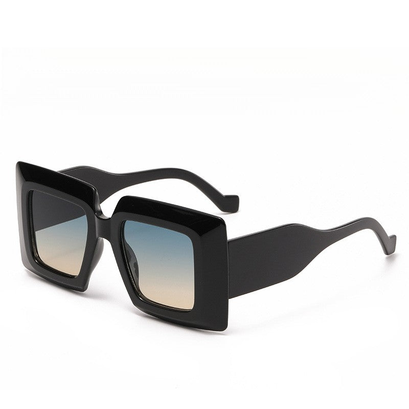 Trendy Blue Striped Square Sunglasses