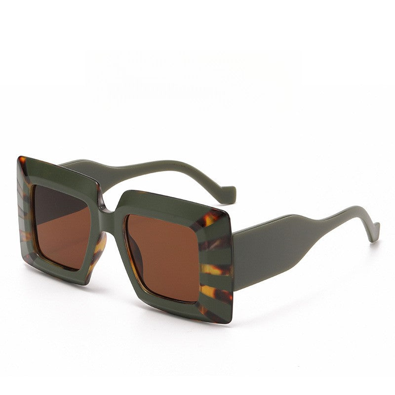 Trendy Blue Striped Square Sunglasses
