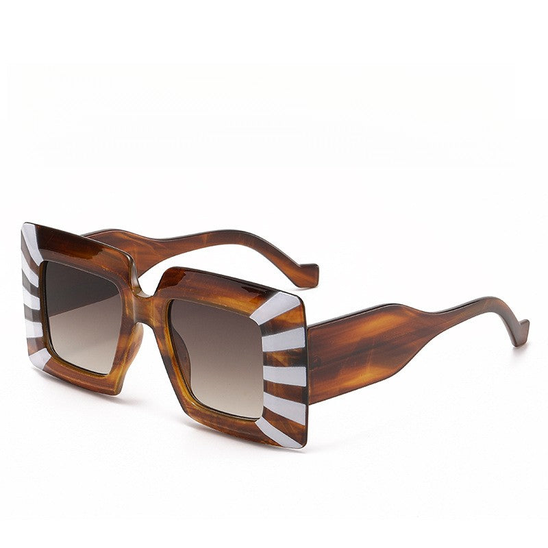 Trendy Blue Striped Square Sunglasses