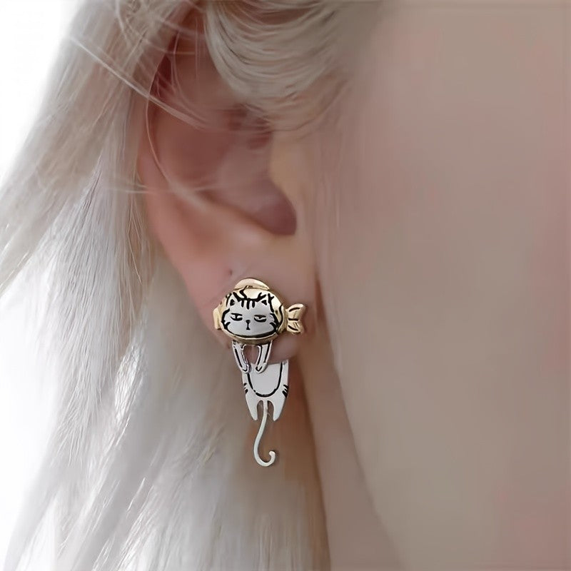 Dainty Hanging Cat Stud Earrings