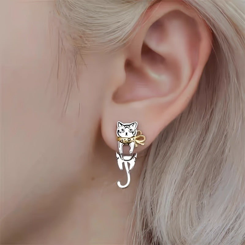 Dainty Hanging Cat Stud Earrings