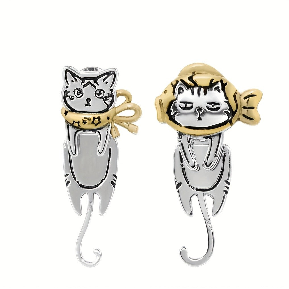 Dainty Hanging Cat Stud Earrings