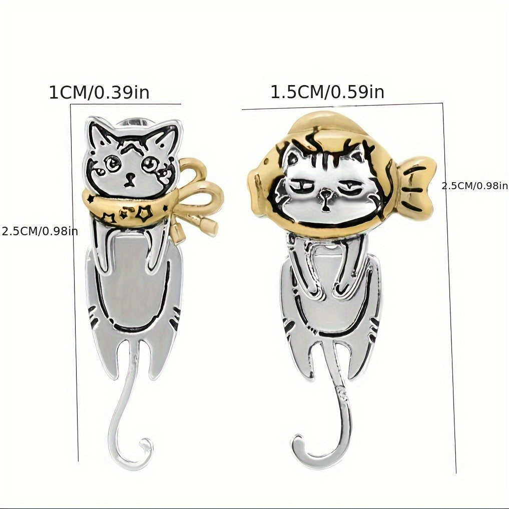 Dainty Hanging Cat Stud Earrings