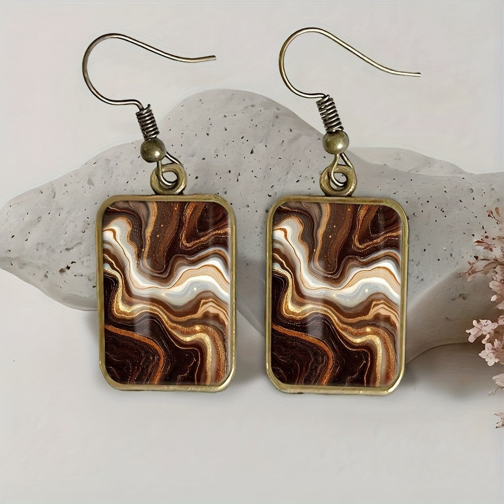 Vintage Marbled Amber Square Dangle Earrings