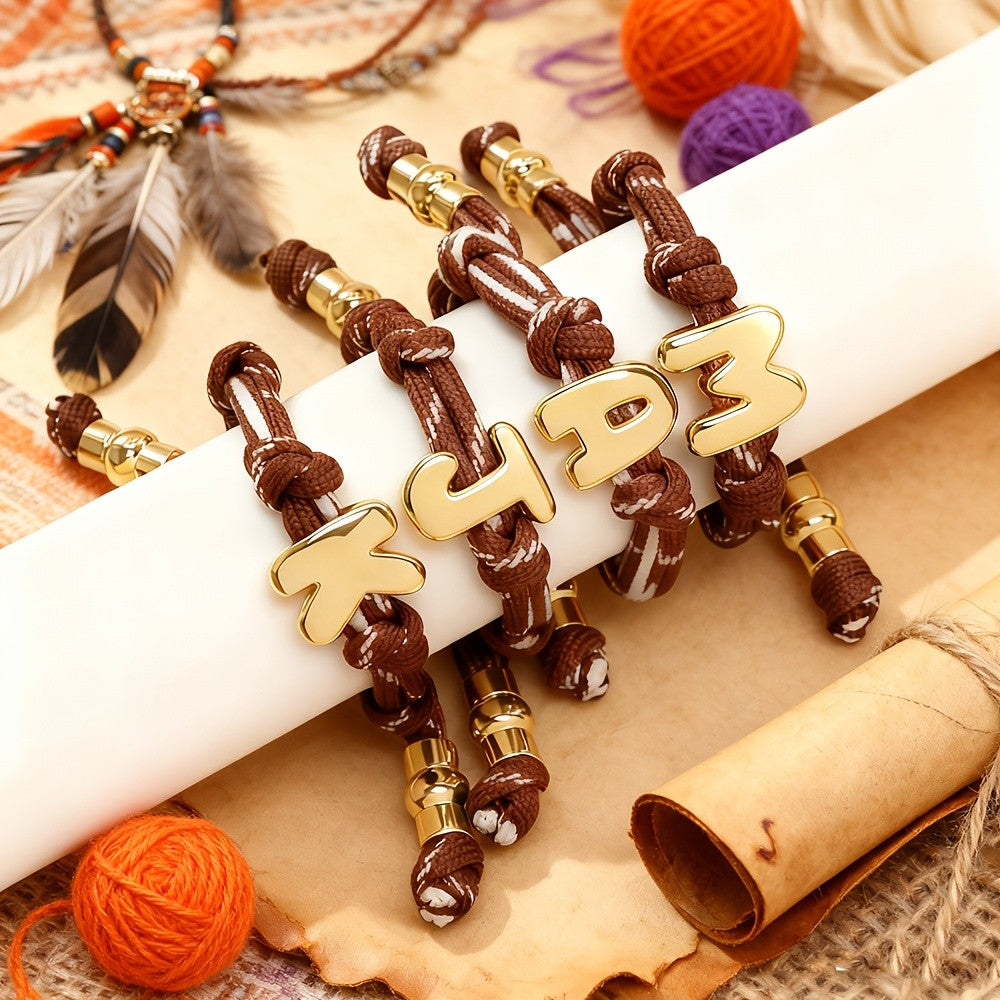 Adjustable Woven Letter Initial Bracelet