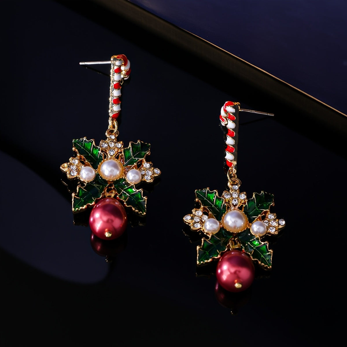 Elegant Candy Cane Pearl Drop Earrings