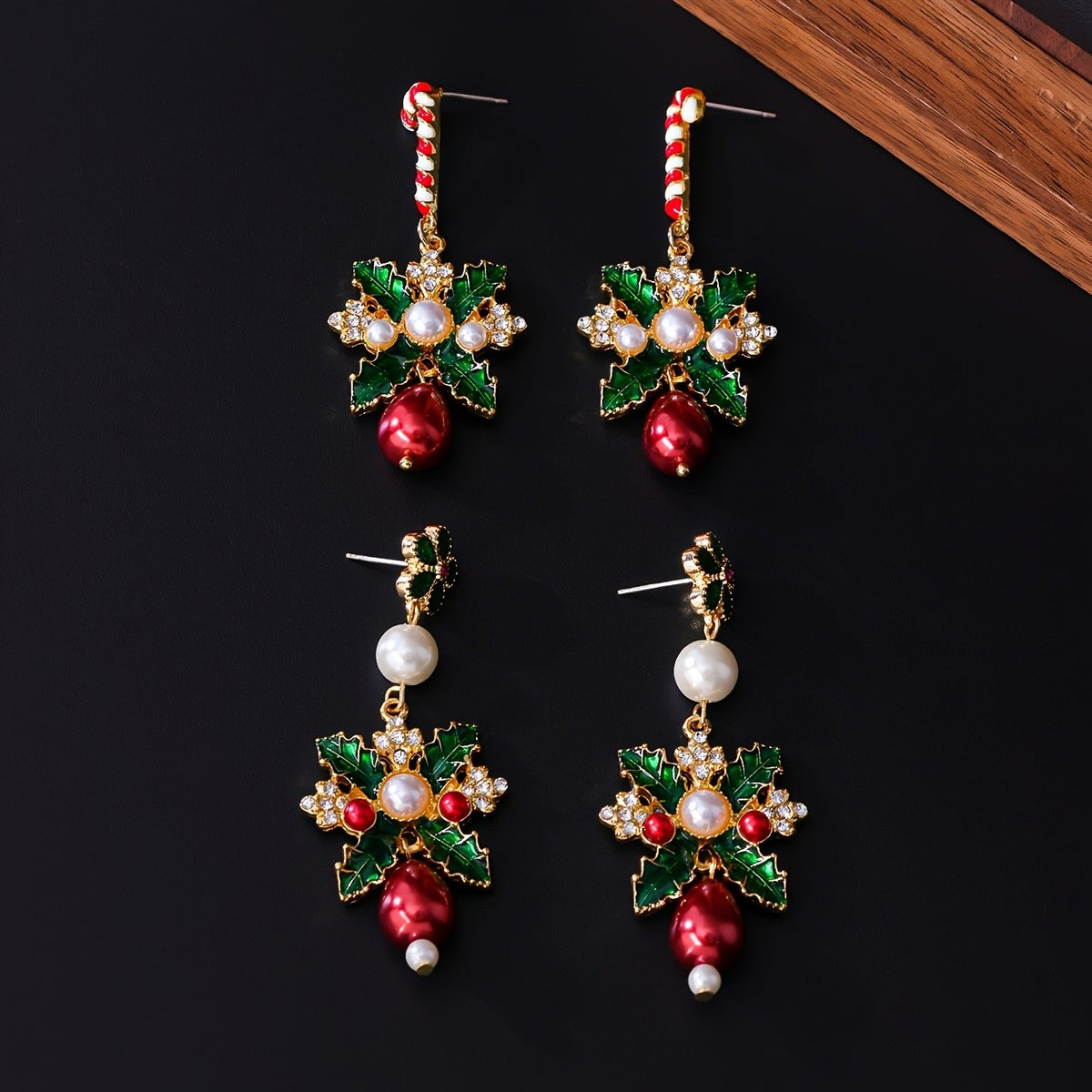 Elegant Candy Cane Pearl Drop Earrings