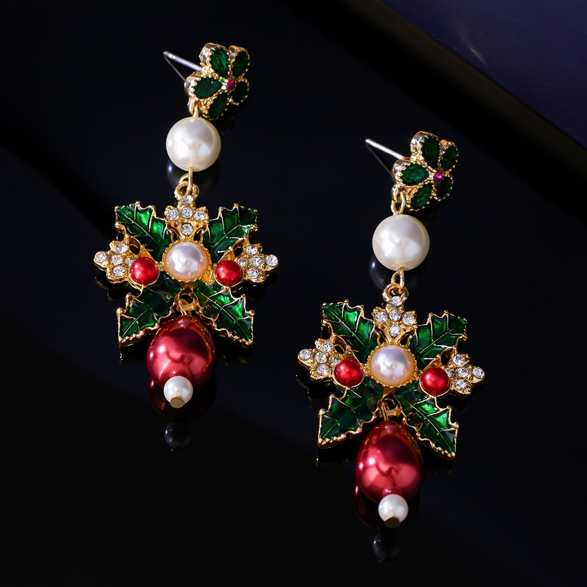 Elegant Candy Cane Pearl Drop Earrings
