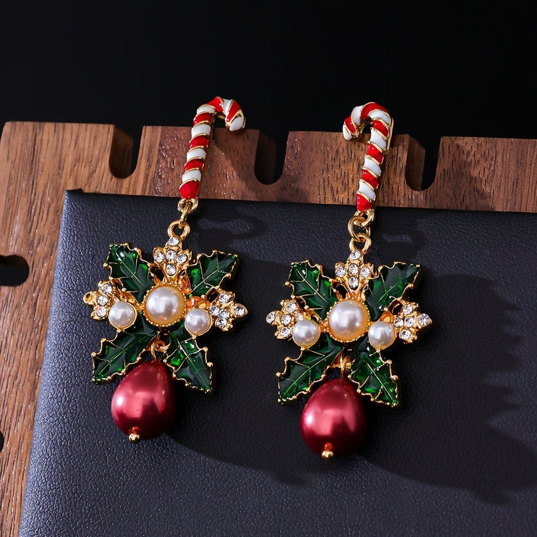 Elegant Candy Cane Pearl Drop Earrings