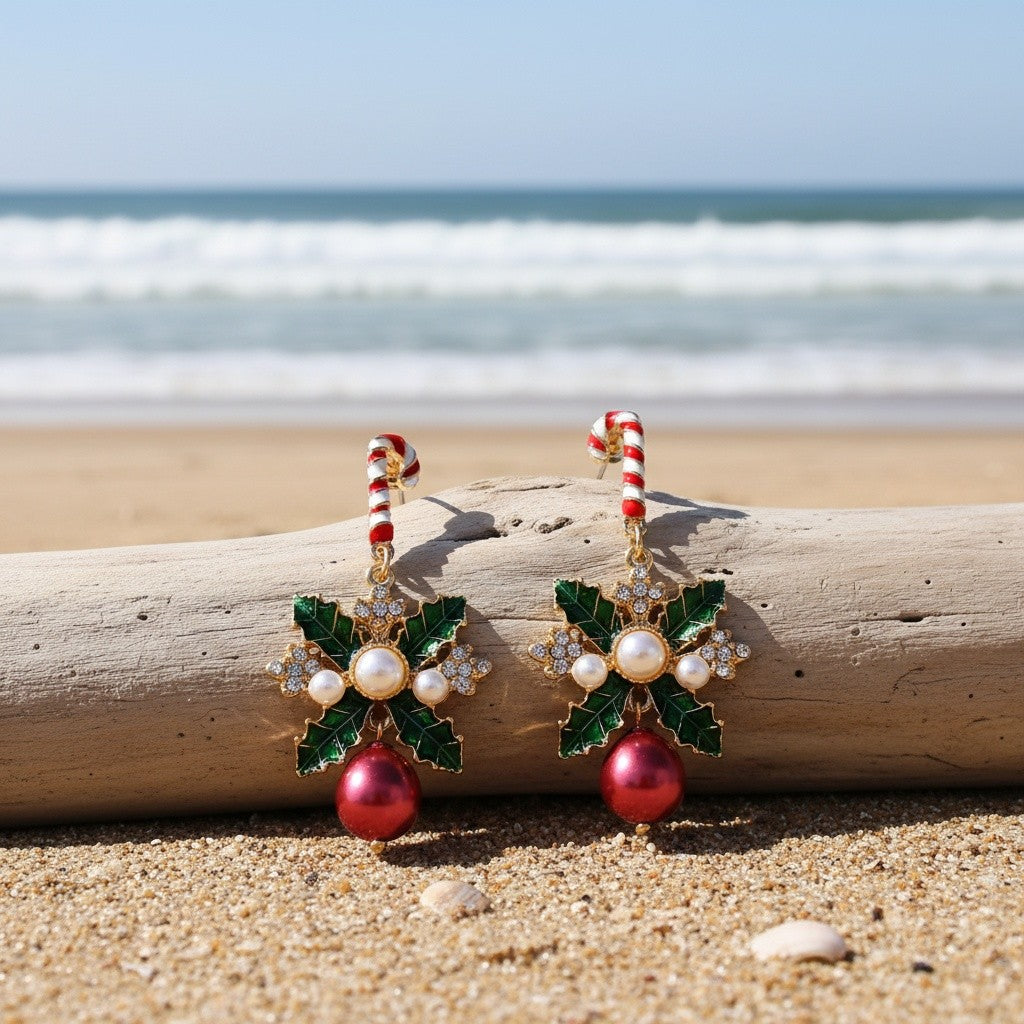 Elegant Candy Cane Pearl Drop Earrings