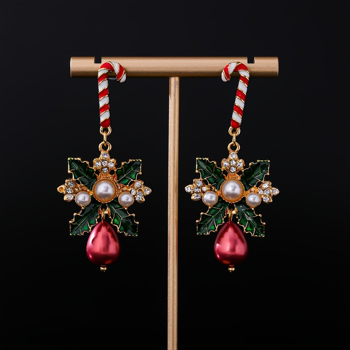 Elegant Candy Cane Pearl Drop Earrings