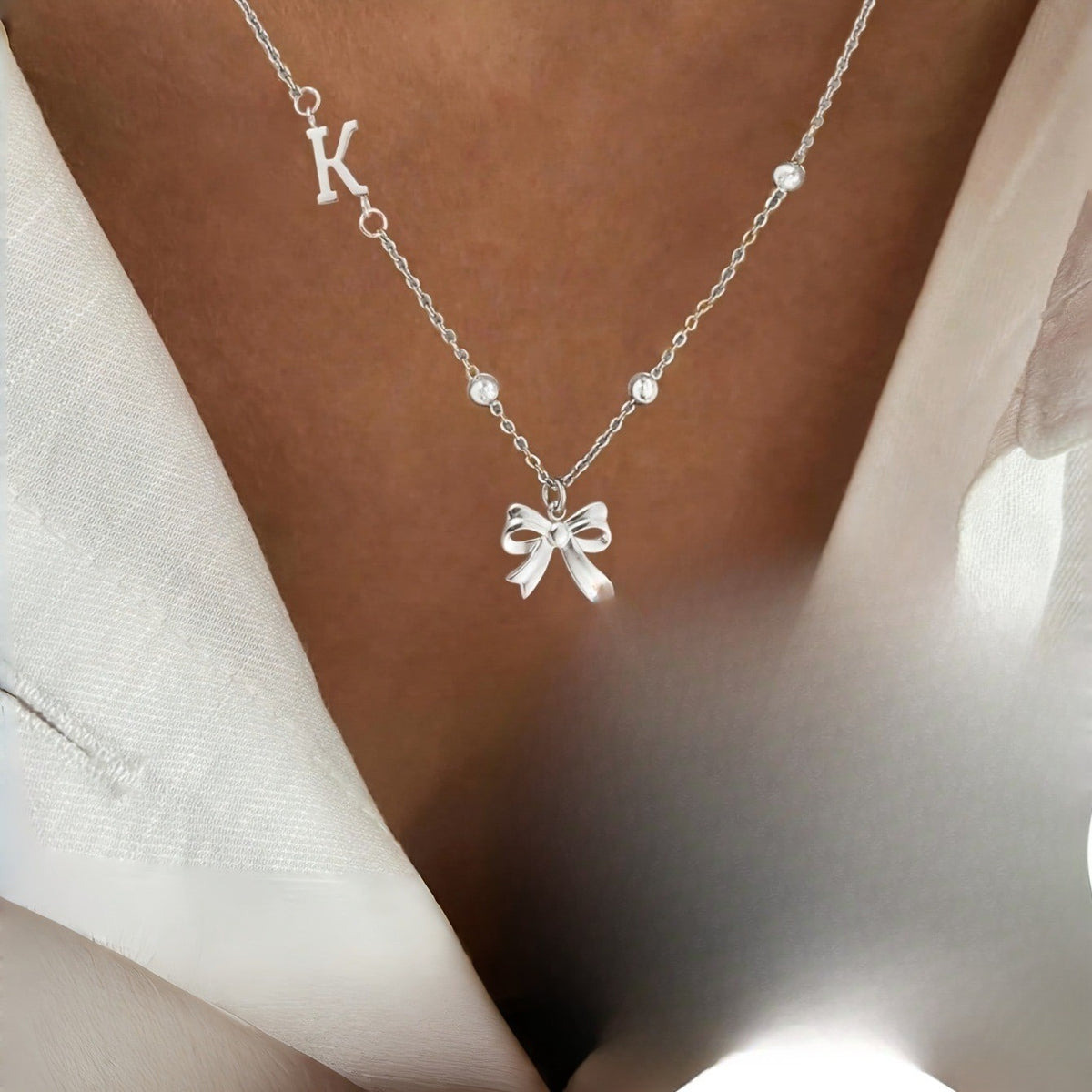 Dainty Letter Initial Bow Necklace