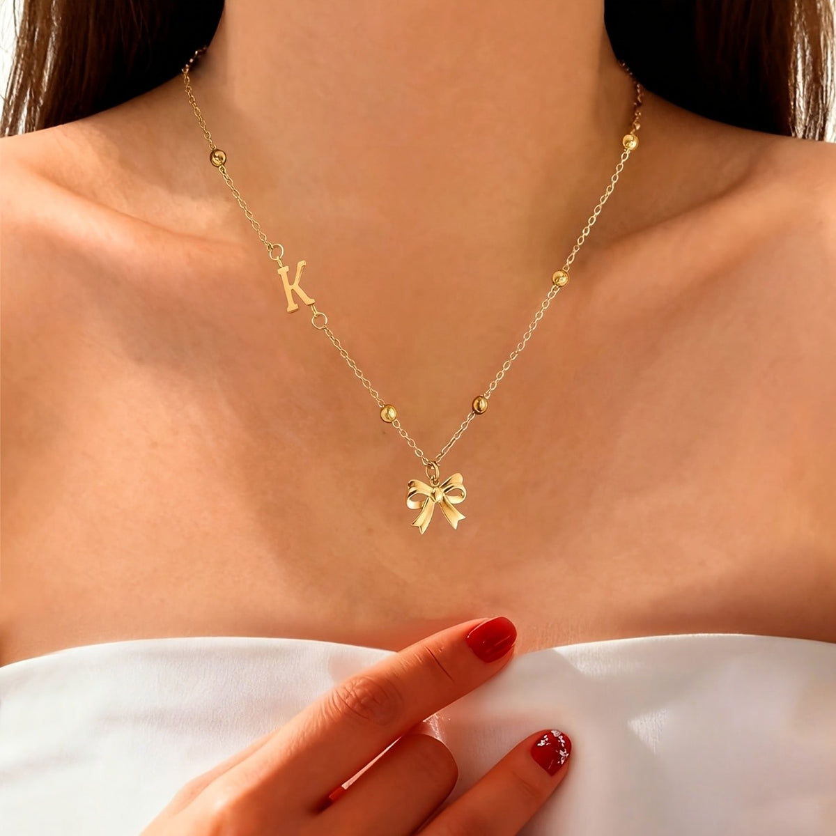 Dainty Letter Initial Bow Necklace