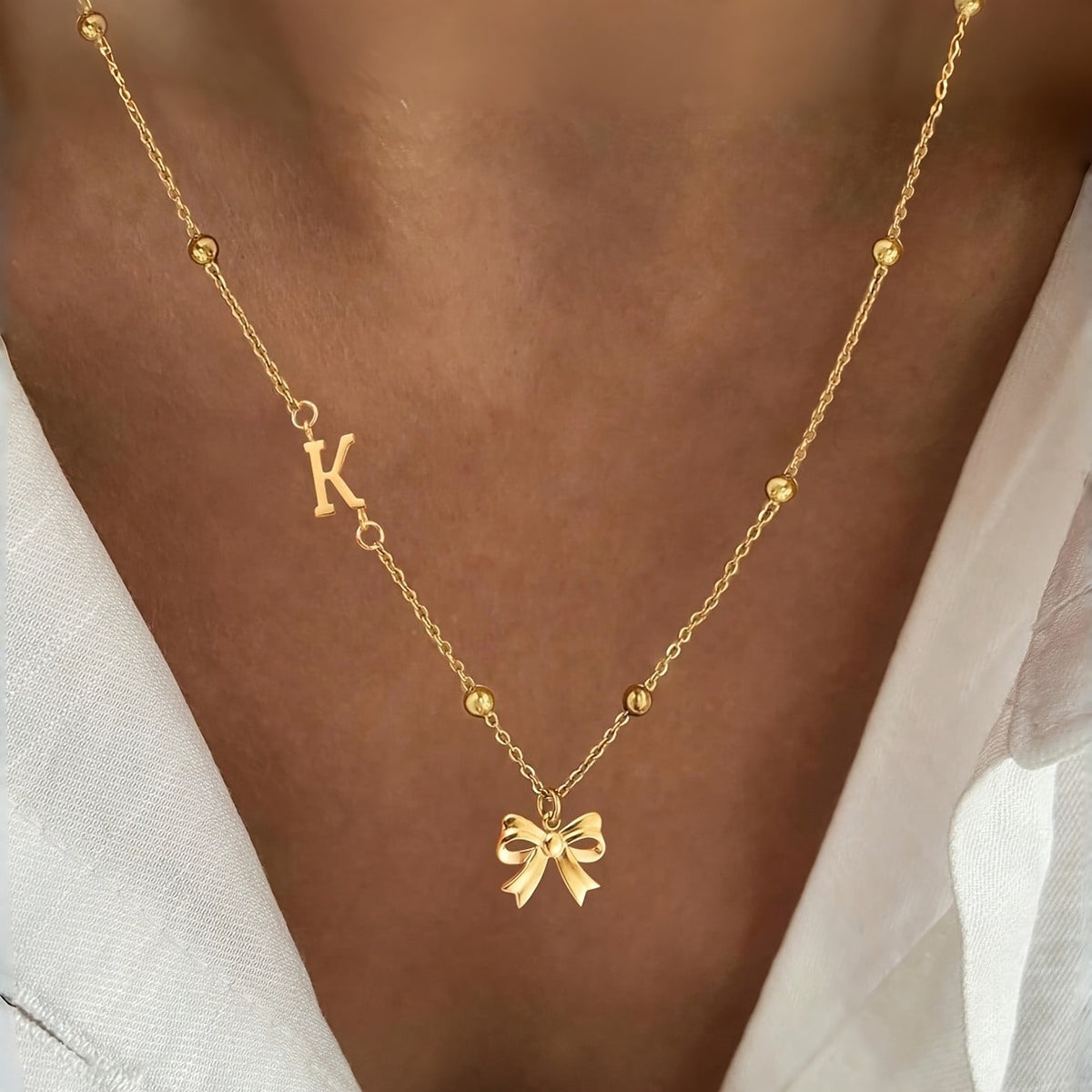 Dainty Letter Initial Bow Necklace