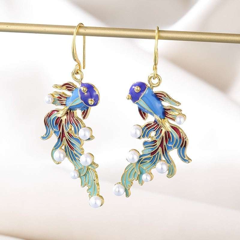 Elegant Enamel Koi Fish Earrings