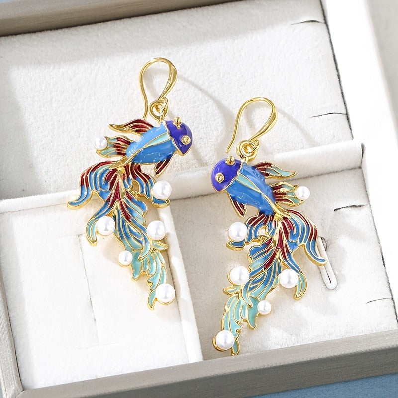 Elegant Enamel Koi Fish Earrings