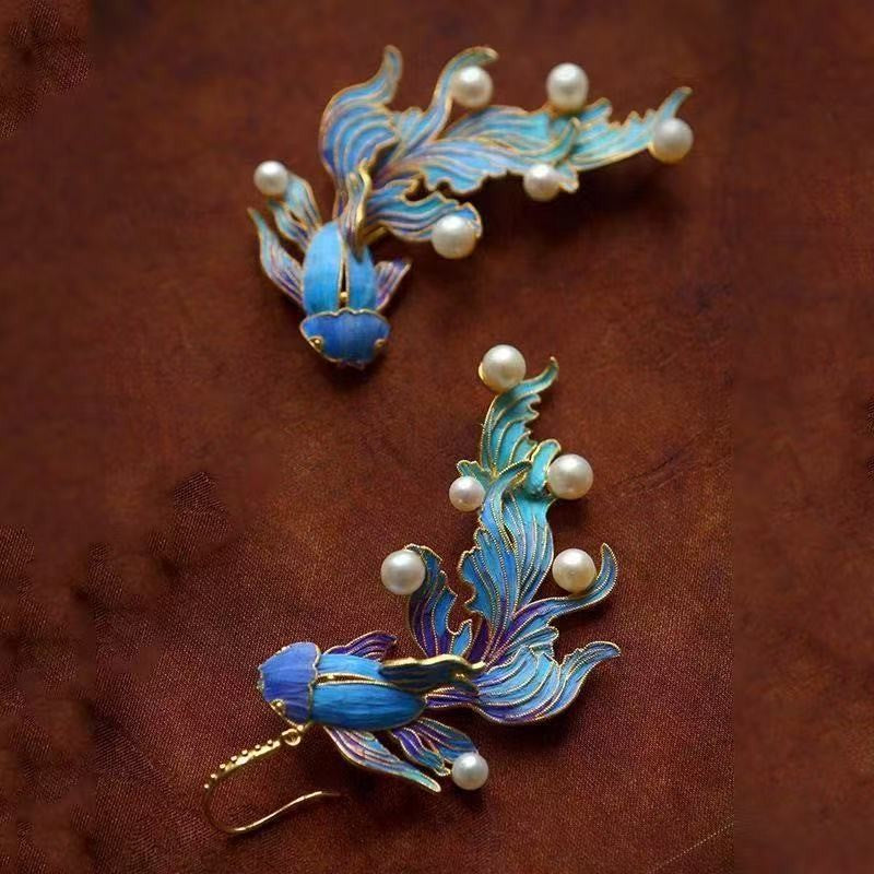 Elegant Enamel Koi Fish Earrings