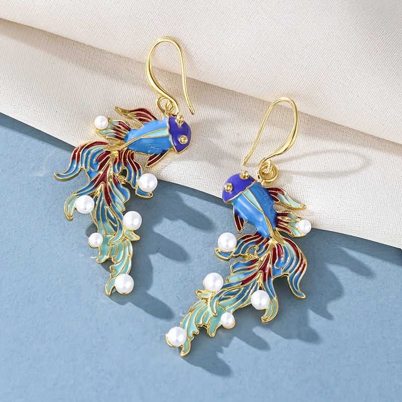 Elegant Enamel Koi Fish Earrings