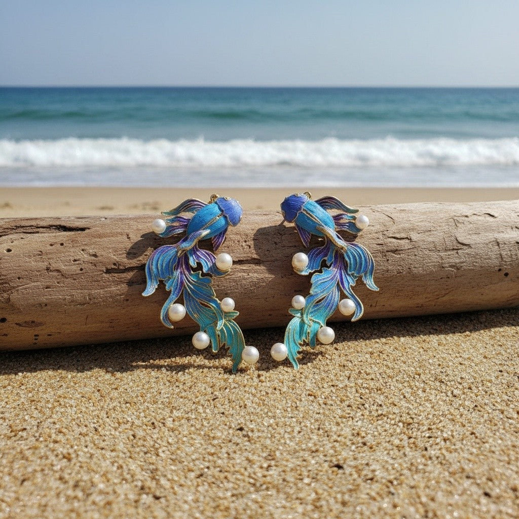 Elegant Enamel Koi Fish Earrings