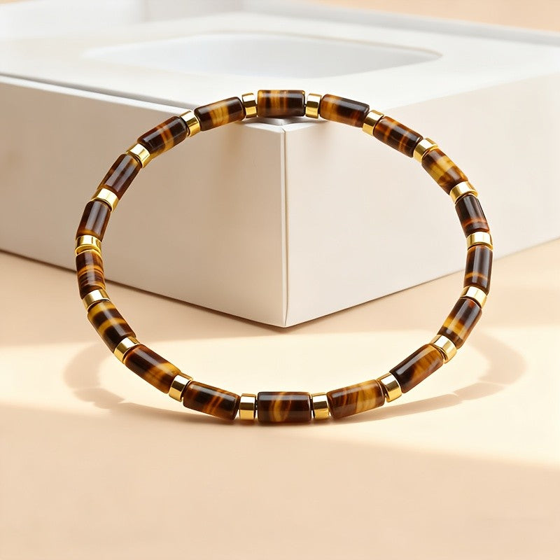 Boho Tiger Eye Tube Bead Bracelet