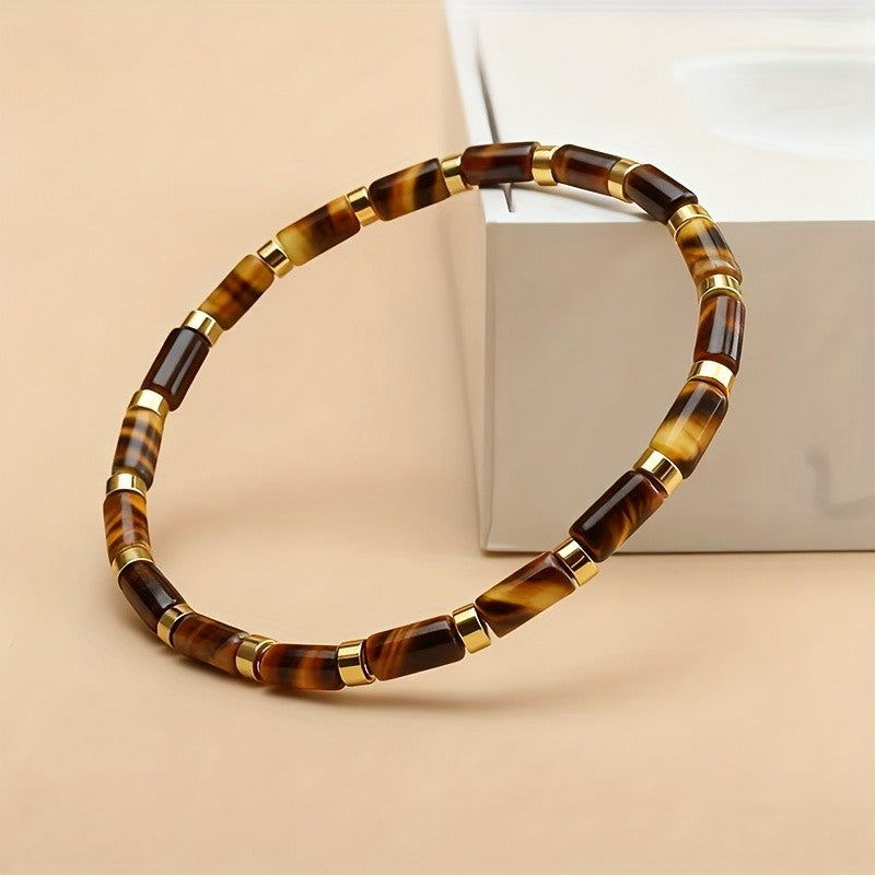 Boho Tiger Eye Tube Bead Bracelet