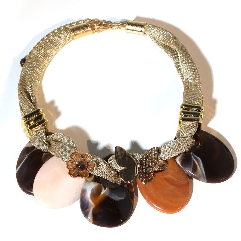 Boho Woven Resin Statement Necklace