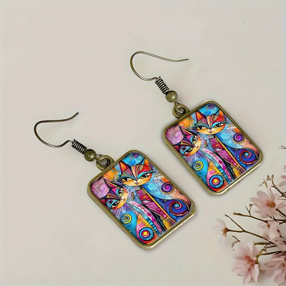 Boho Colorful Abstract Cat Earrings