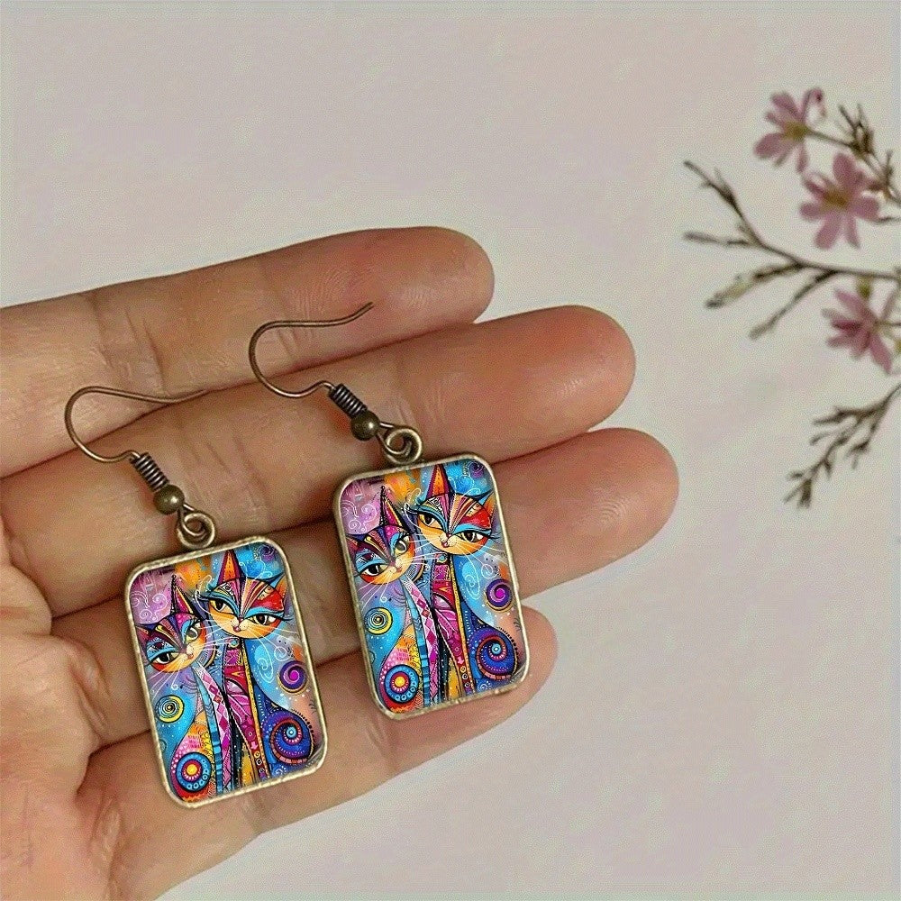 Boho Colorful Abstract Cat Earrings