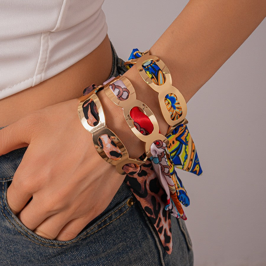 18k Boho Multi-Print Fabric Link Bracelet