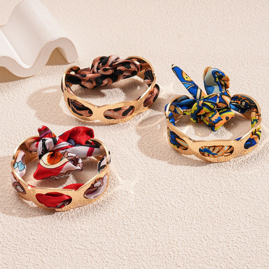 18k Boho Multi-Print Fabric Link Bracelet