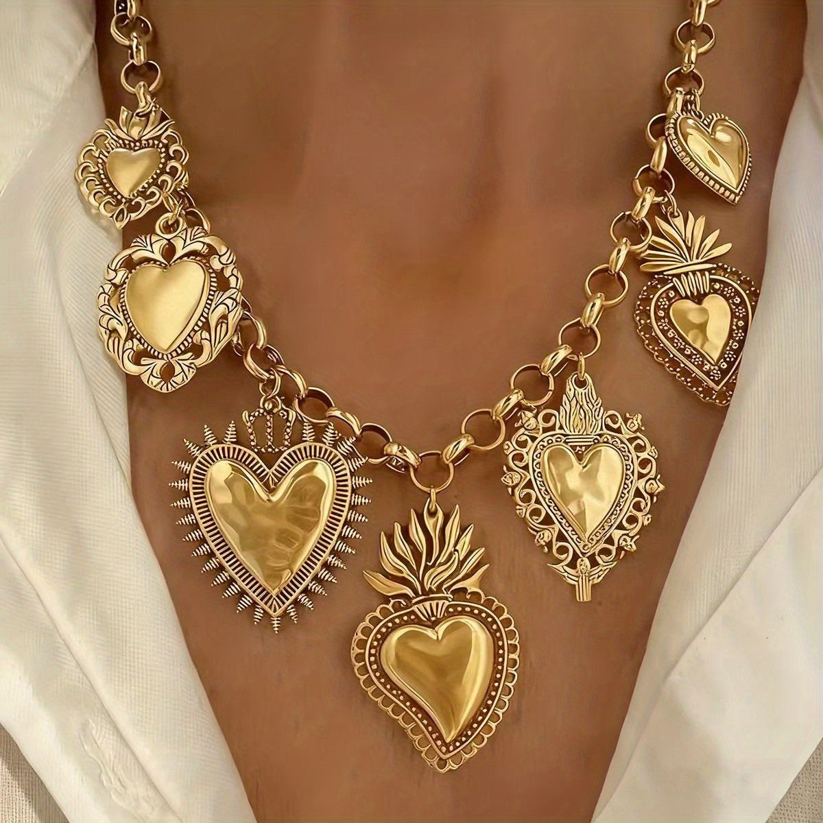 Vintage Inspired Multi Heart Statement Necklace