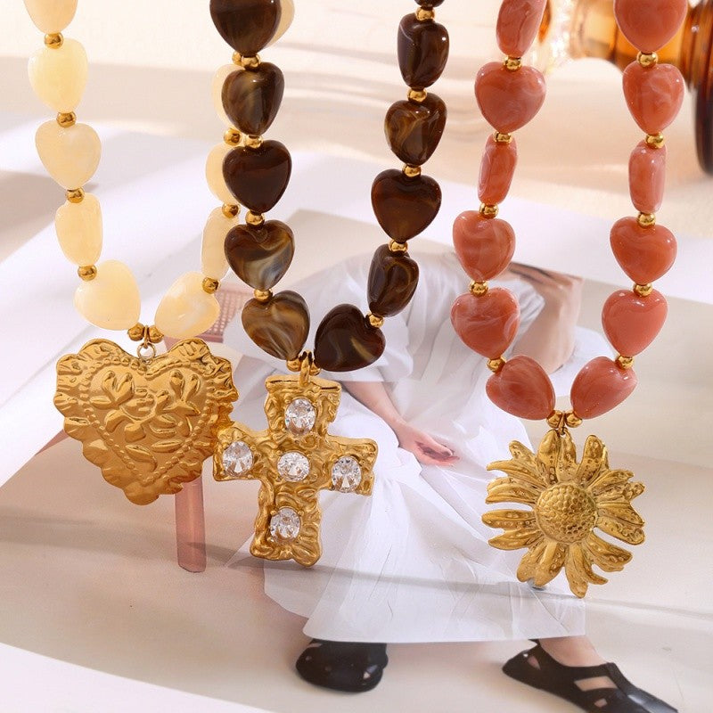 18k Vintage Heart Cross Necklace