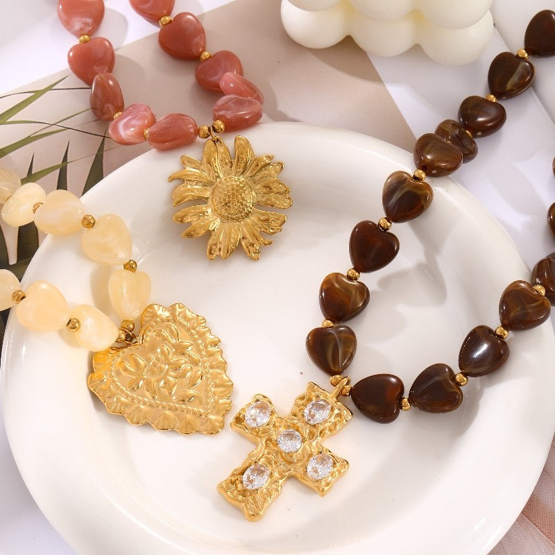 18k Vintage Heart Cross Necklace