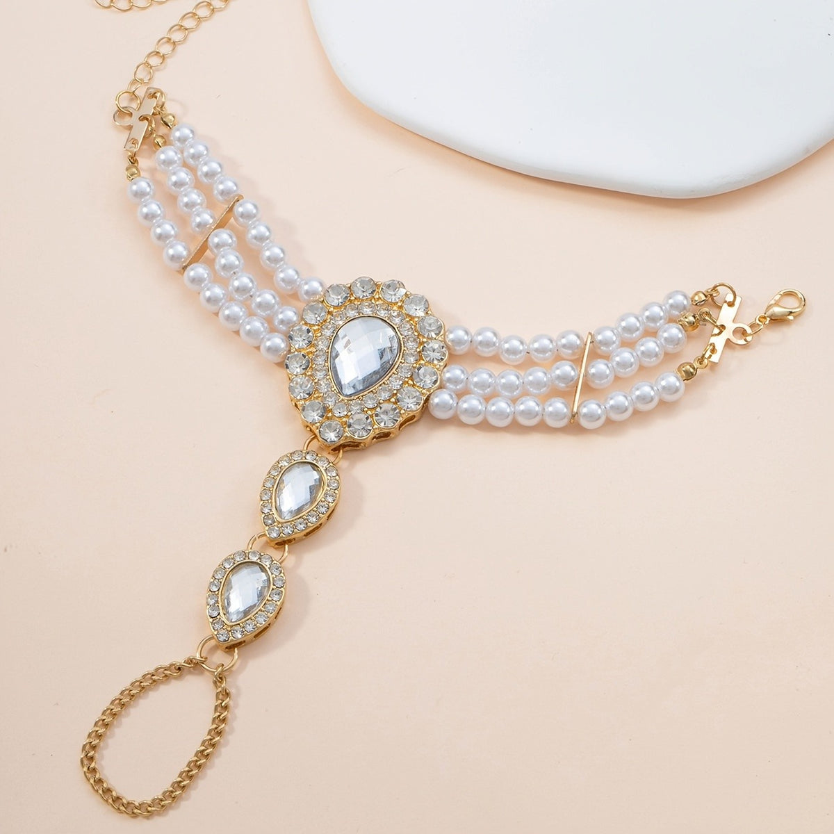 Elegant Teardrop Rhinestone Hand Chain Bracelet