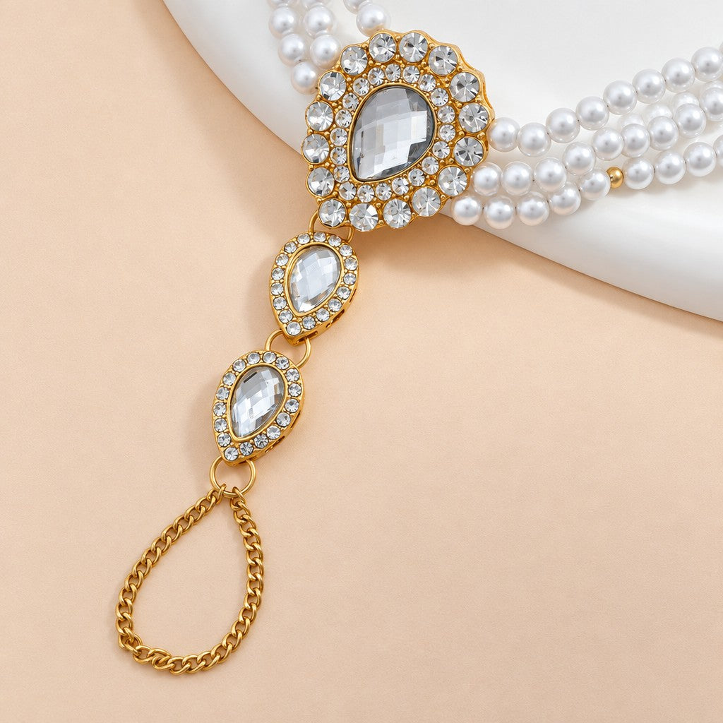 Elegant Teardrop Rhinestone Hand Chain Bracelet