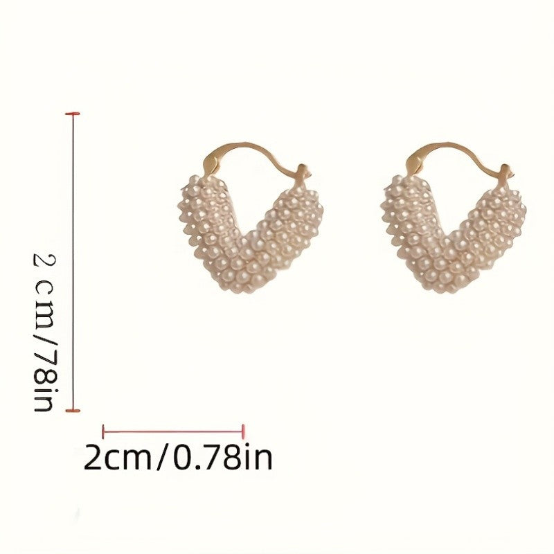 Vintage Faux Pearl Heart Hoop Earrings