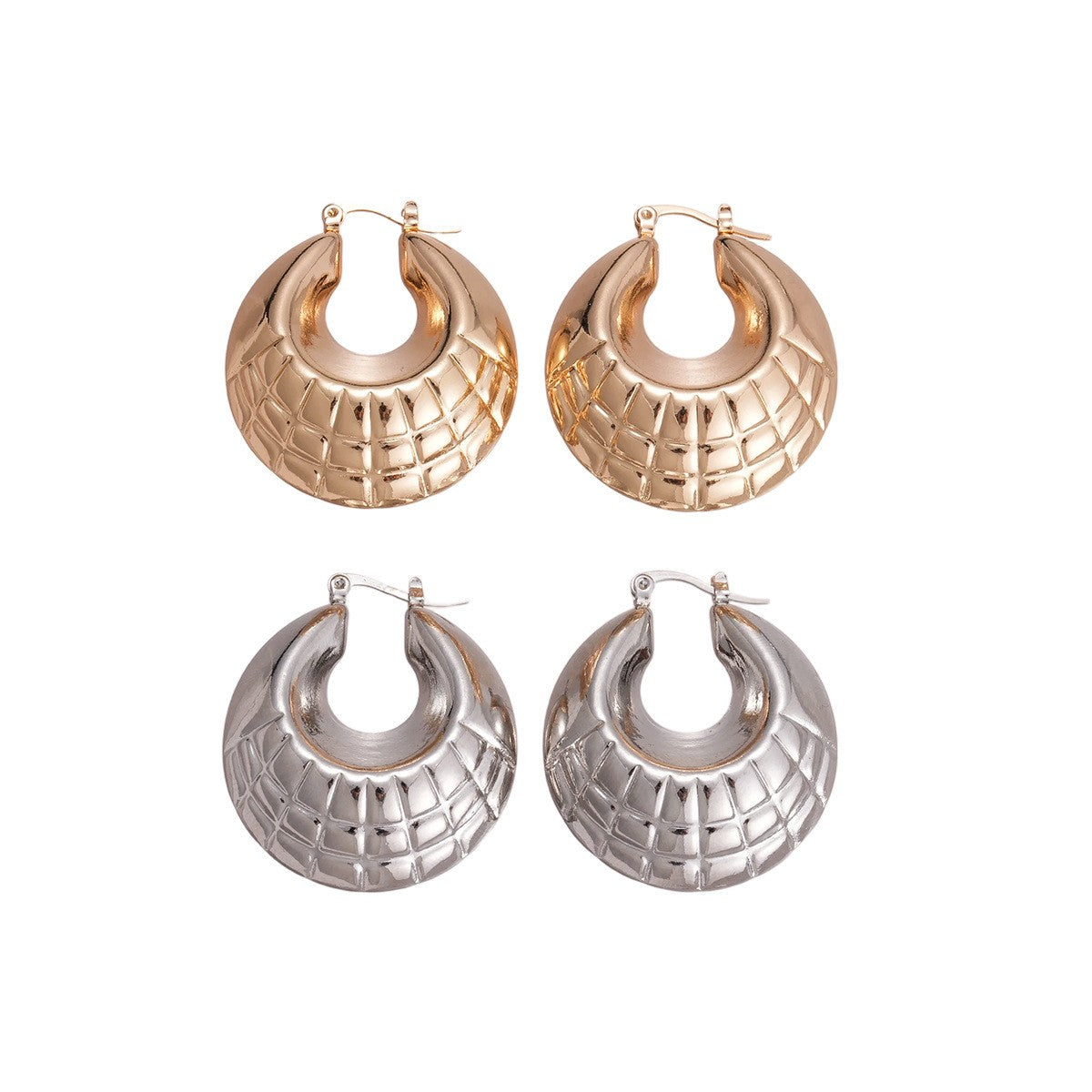18k Vintage Geometric Textured Hoop Earrings